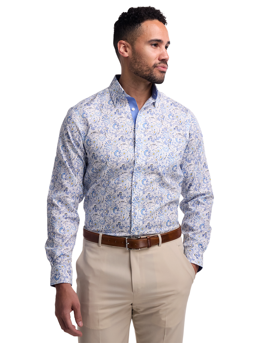 Alternate Image of Non-iron Cotton Floral Dress Shirt With Contrast Trim-1
