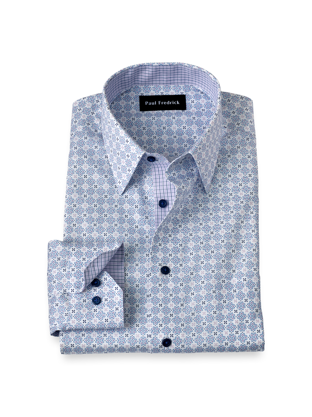 Product Image of Non-iron Cotton Geometric Dress Shirt With Contrast Trim-White/Purple