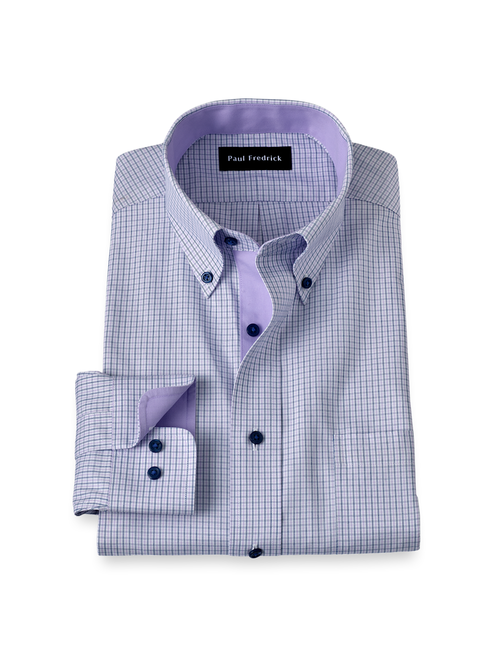 Product Image of Non-iron Cotton Check Dress Shirt With Contrast Trim-Purple
