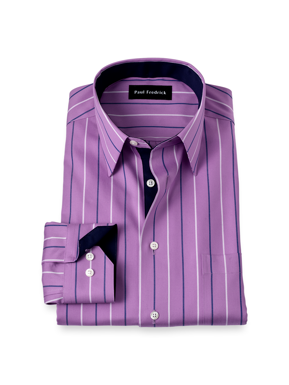 Product Image of Non-iron Cotton Stripe Dress Shirt With Contrast Trim-Purple