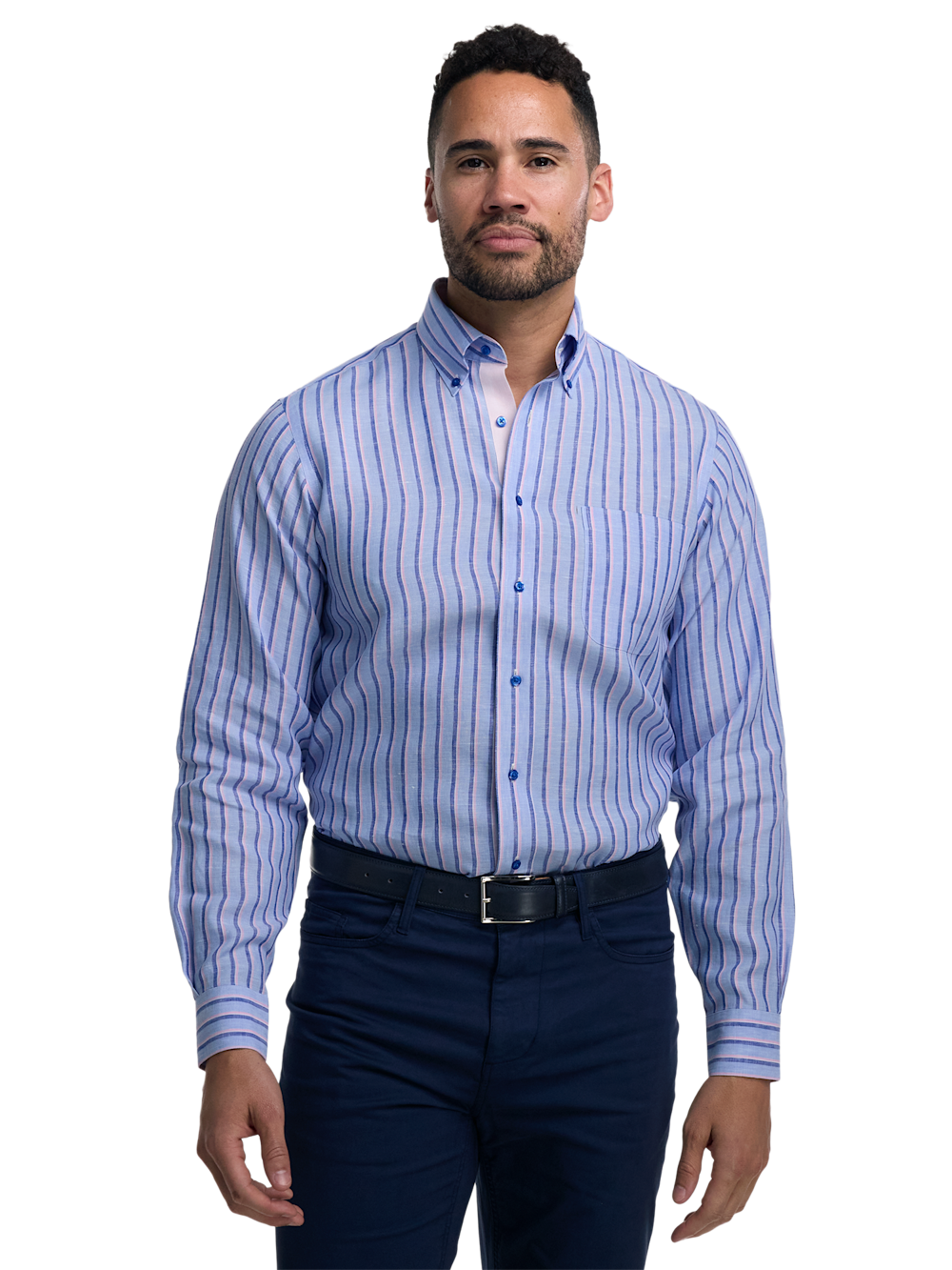 Alternate Image of Non-iron Linen Stripe Dress Shirt With Contrast Trim-1