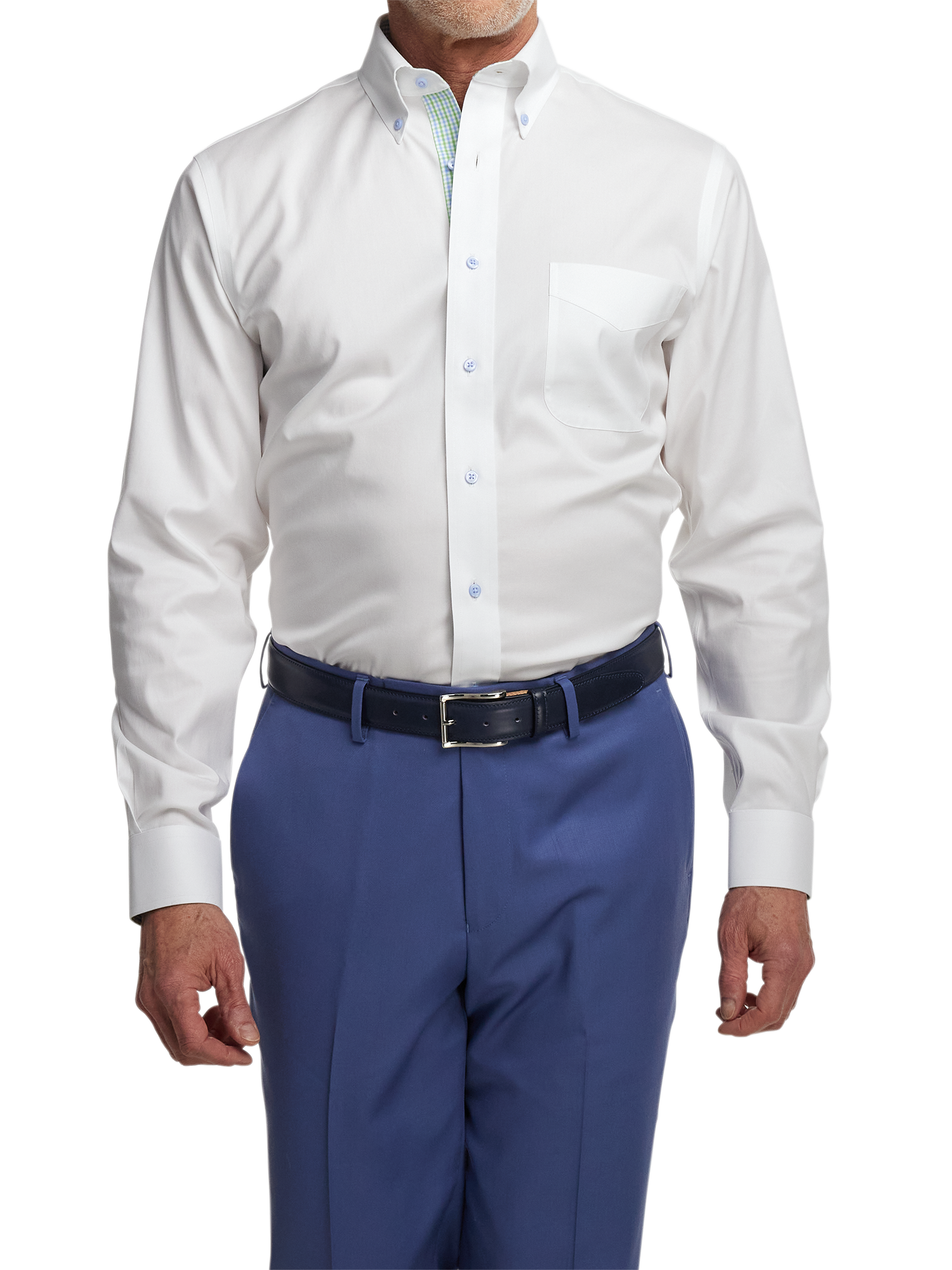 Comfort Stretch Non-Iron Solid Dress Shirt With Contrast Trim - White