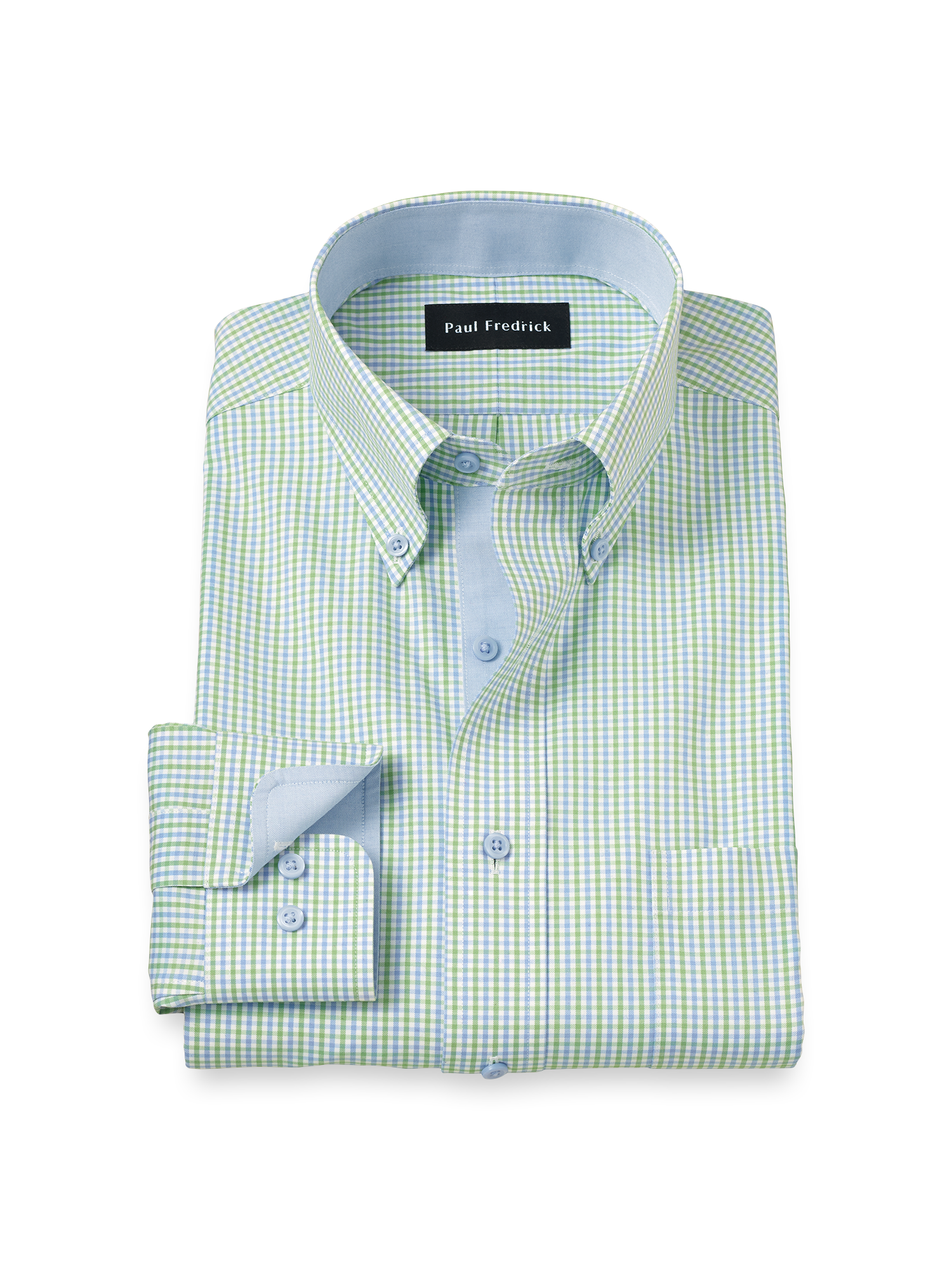 Product Image of Comfort Stretch Non-iron Gingham Dress Shirt With Contrast Trim-Blue/Green