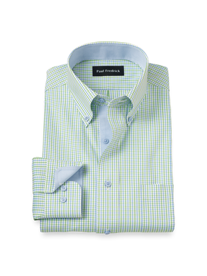 Comfort Stretch Non-Iron Gingham Dress Shirt With Contrast Trim - Blue/green