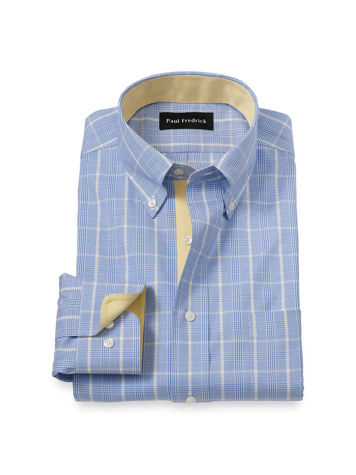 Product Image of Comfort Stretch Non-iron Glen Plaid Dress Shirt With Contrast Trim-Blue