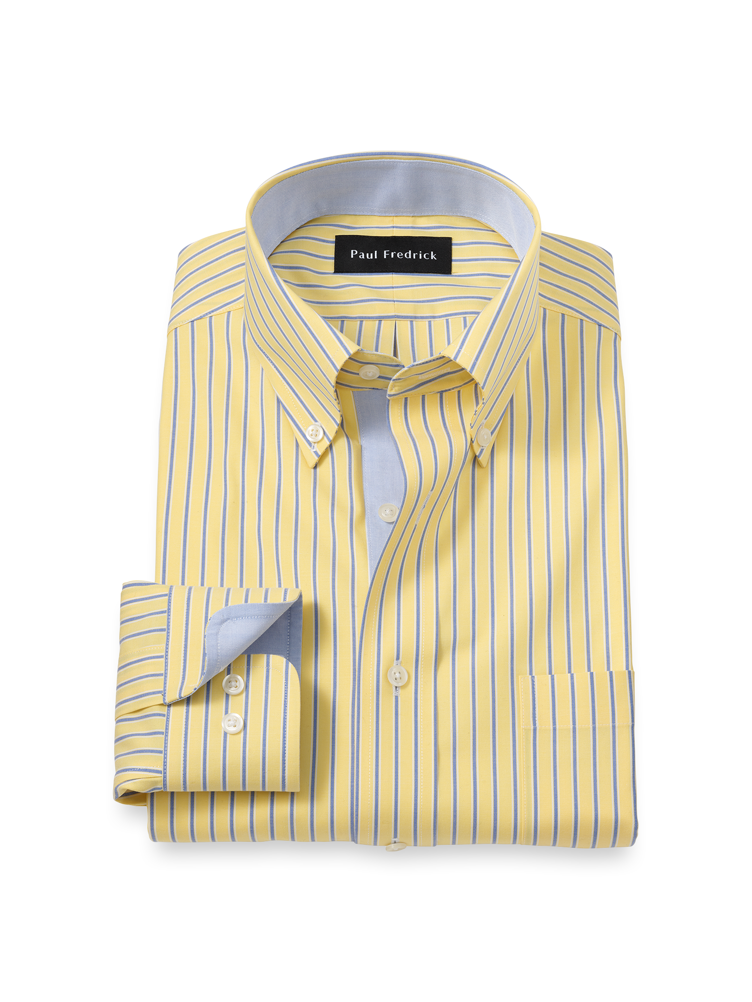 Product Image of Comfort Stretch Non-iron Stripe Dress Shirt With Contrast Trim-Yellow