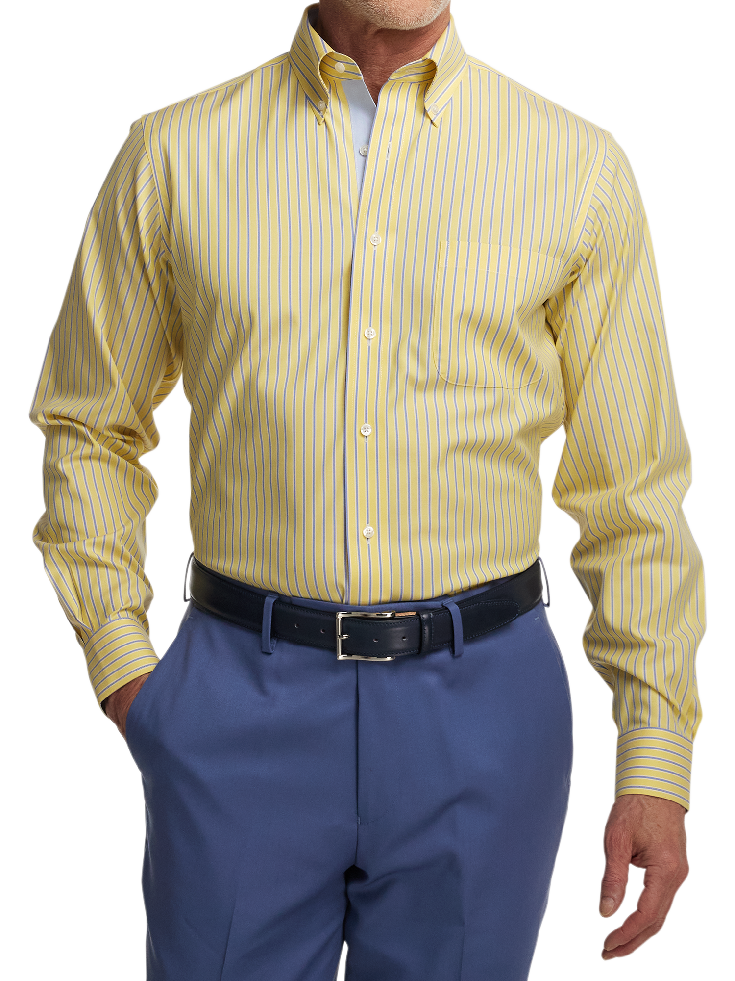 Comfort Stretch Non-Iron Stripe Dress Shirt With Contrast Trim - Yellow