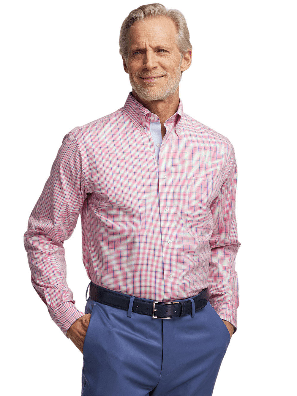 Alternate Image of Comfort Stretch Non-iron Windowpane Dress Shirt With Contrast Trim-1