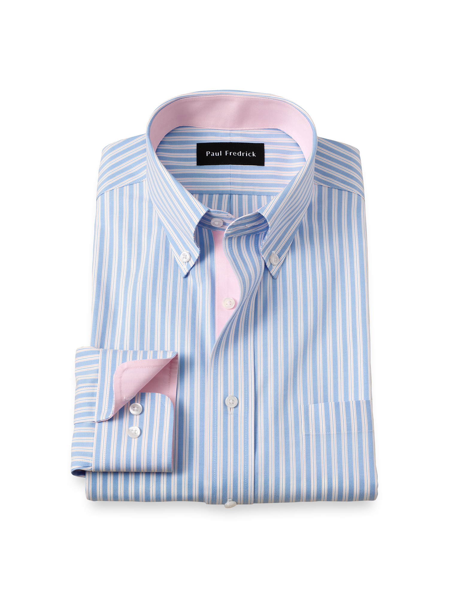 Comfort Stretch Non-Iron Stripe Dress Shirt With Contrast Trim - Blue/ Paul Fredrick Comfort Stretch Non-Iron Stripe Dress Shirt With Contrast Trim - Blue/ Paul Fredrick