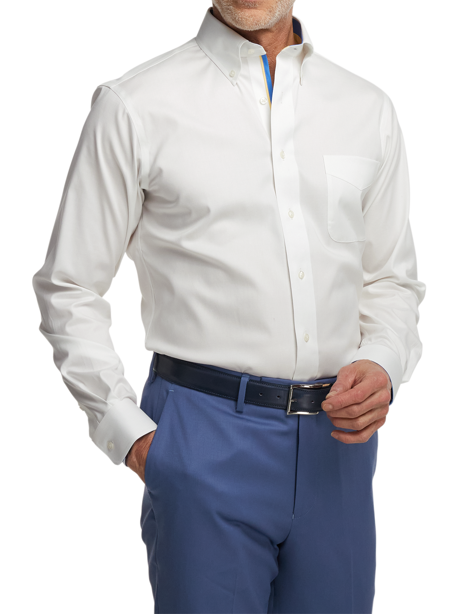 Comfort Stretch Non-Iron Solid Dress Shirt With Contrast Trim - White