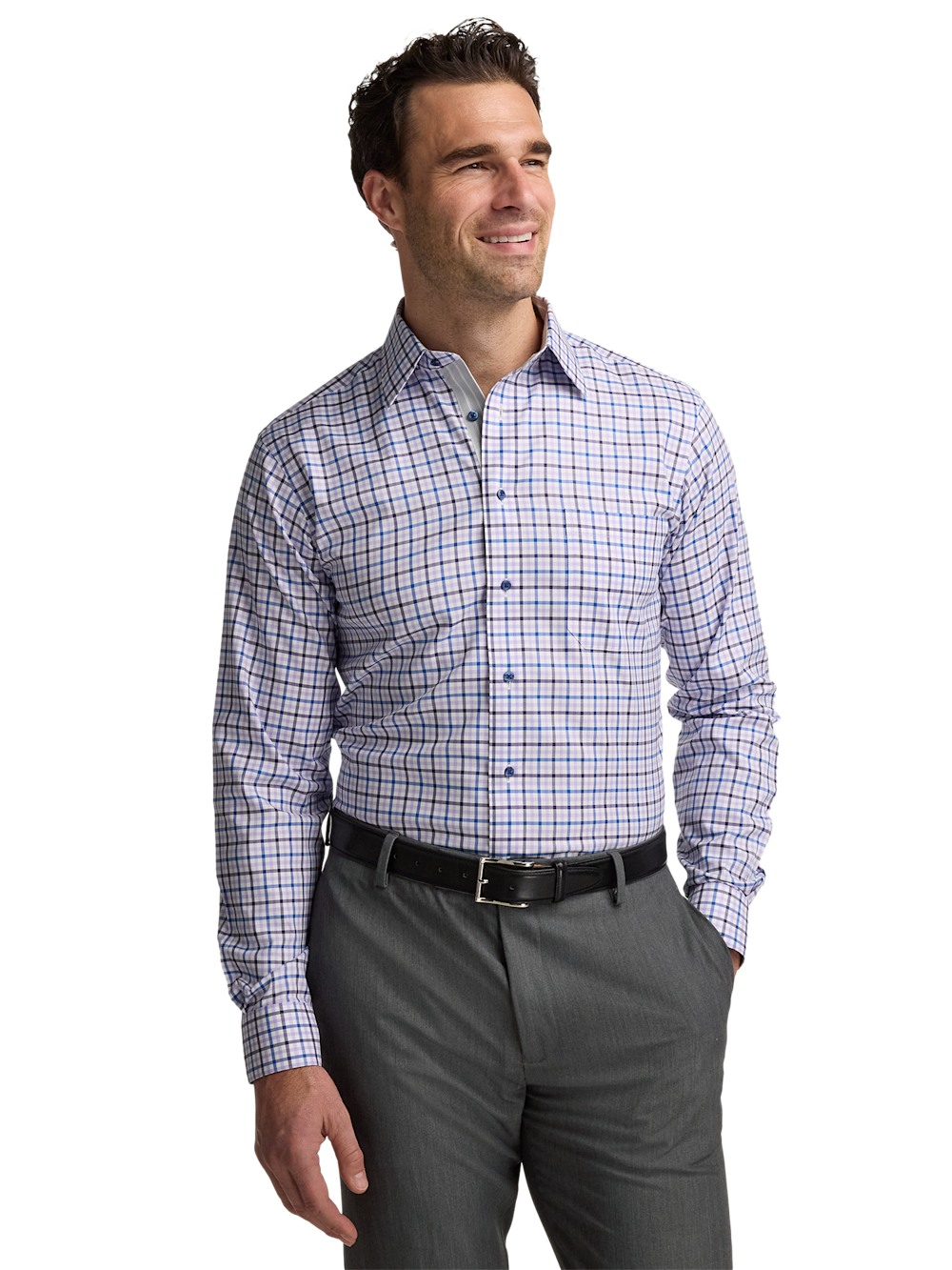Alternate Image of Traveler Cotton Blend Check Dress Shirt With Contrast Trim-1
