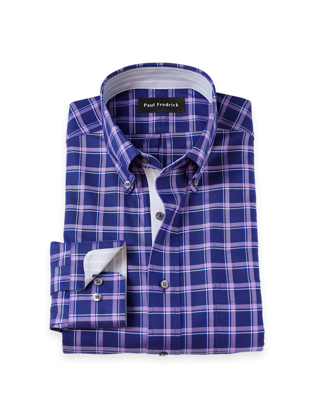 Product Image of Travel Cotton Blend Check Dress Shirt With Contrast Trim-Purple