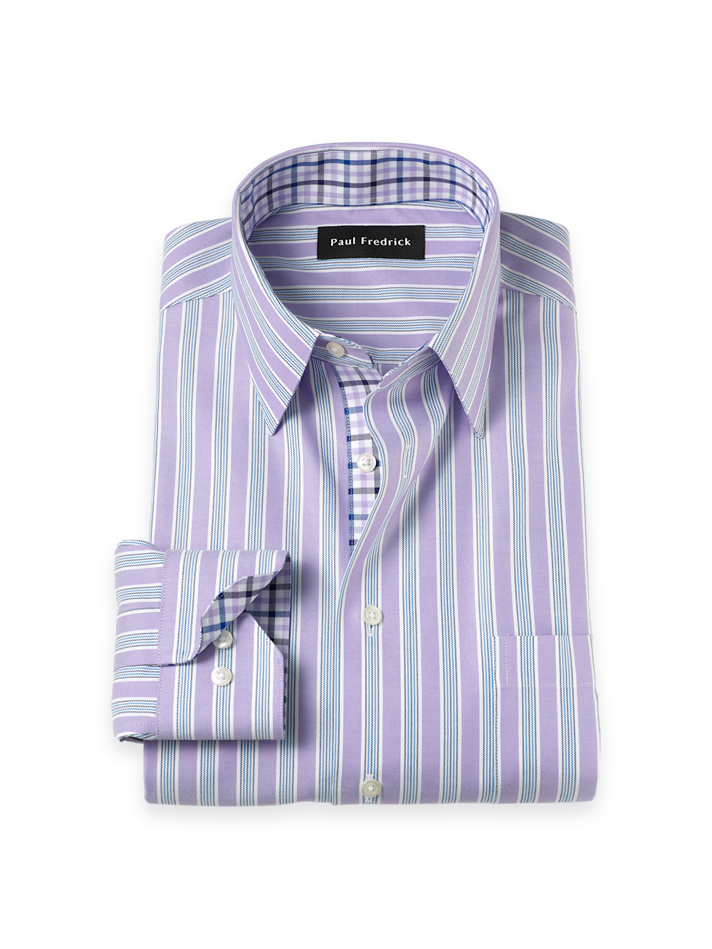 Product Image of Travel Cotton Blend Stripe Dress Shirt With Contrast Trim-Purple
