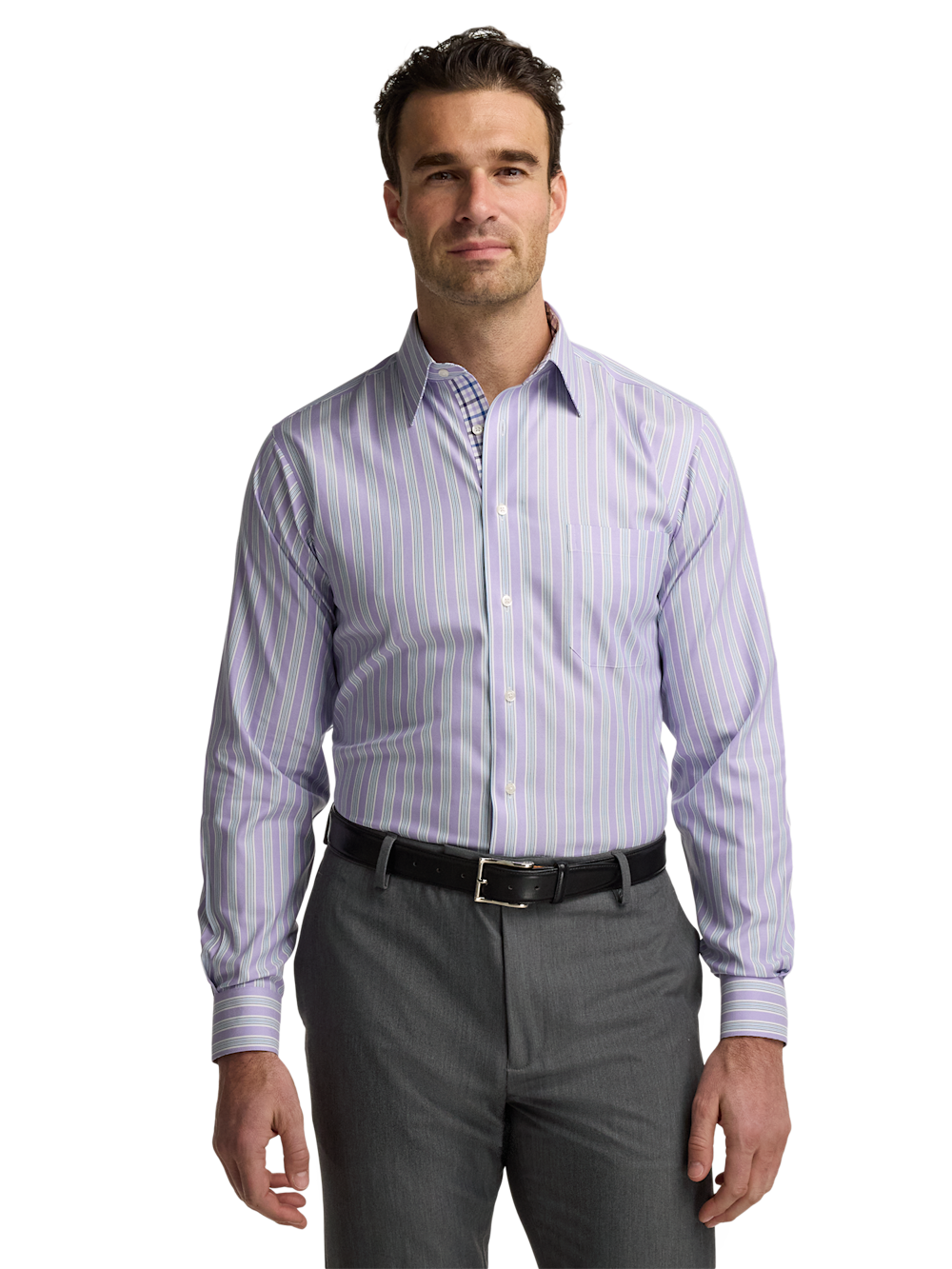 Alternate Image of Travel Cotton Blend Stripe Dress Shirt With Contrast Trim-1