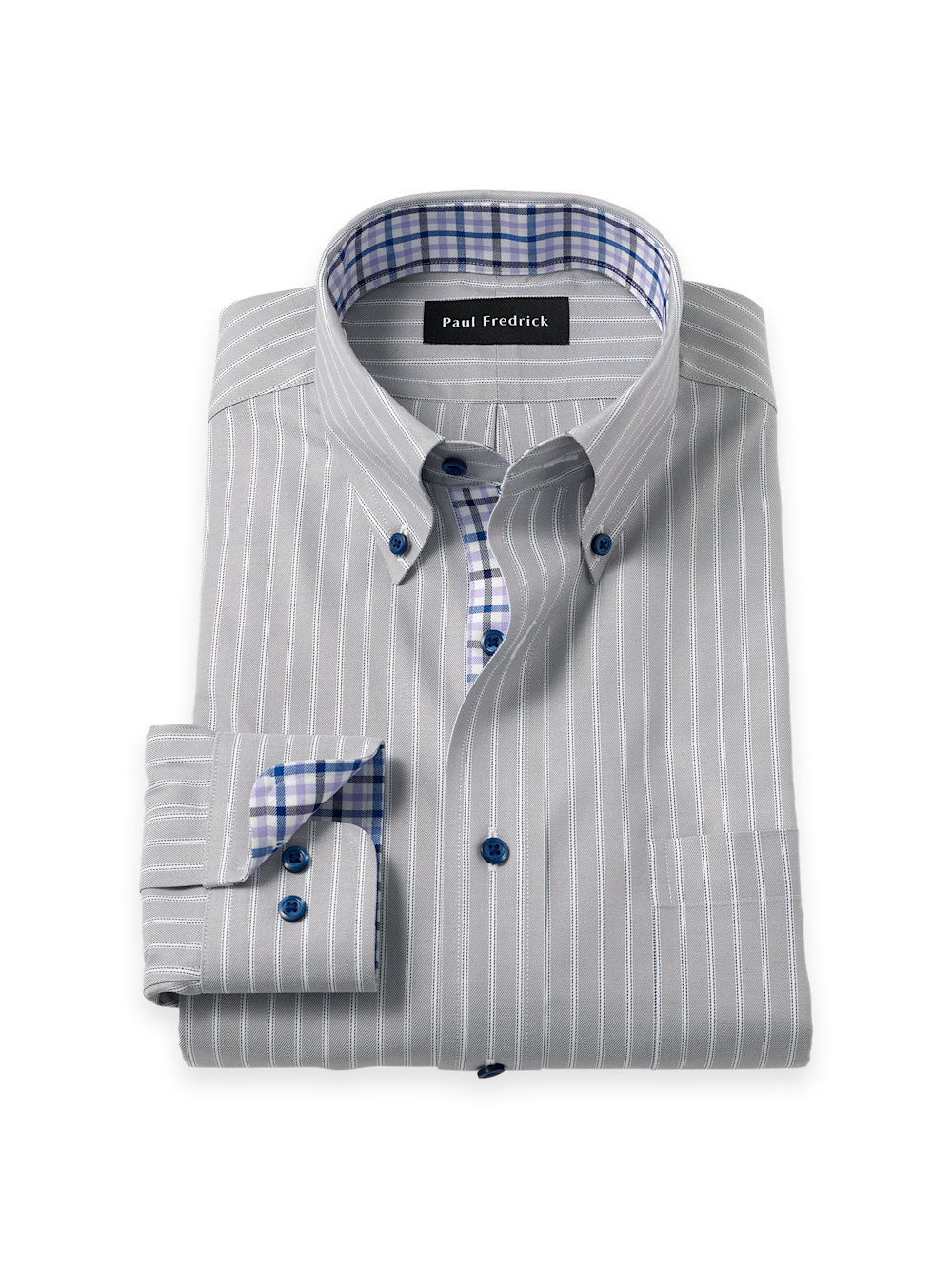 Product Image of Traveler Cotton Blend Stripe Dress Shirt With Contrast Trim-Grey/Purple