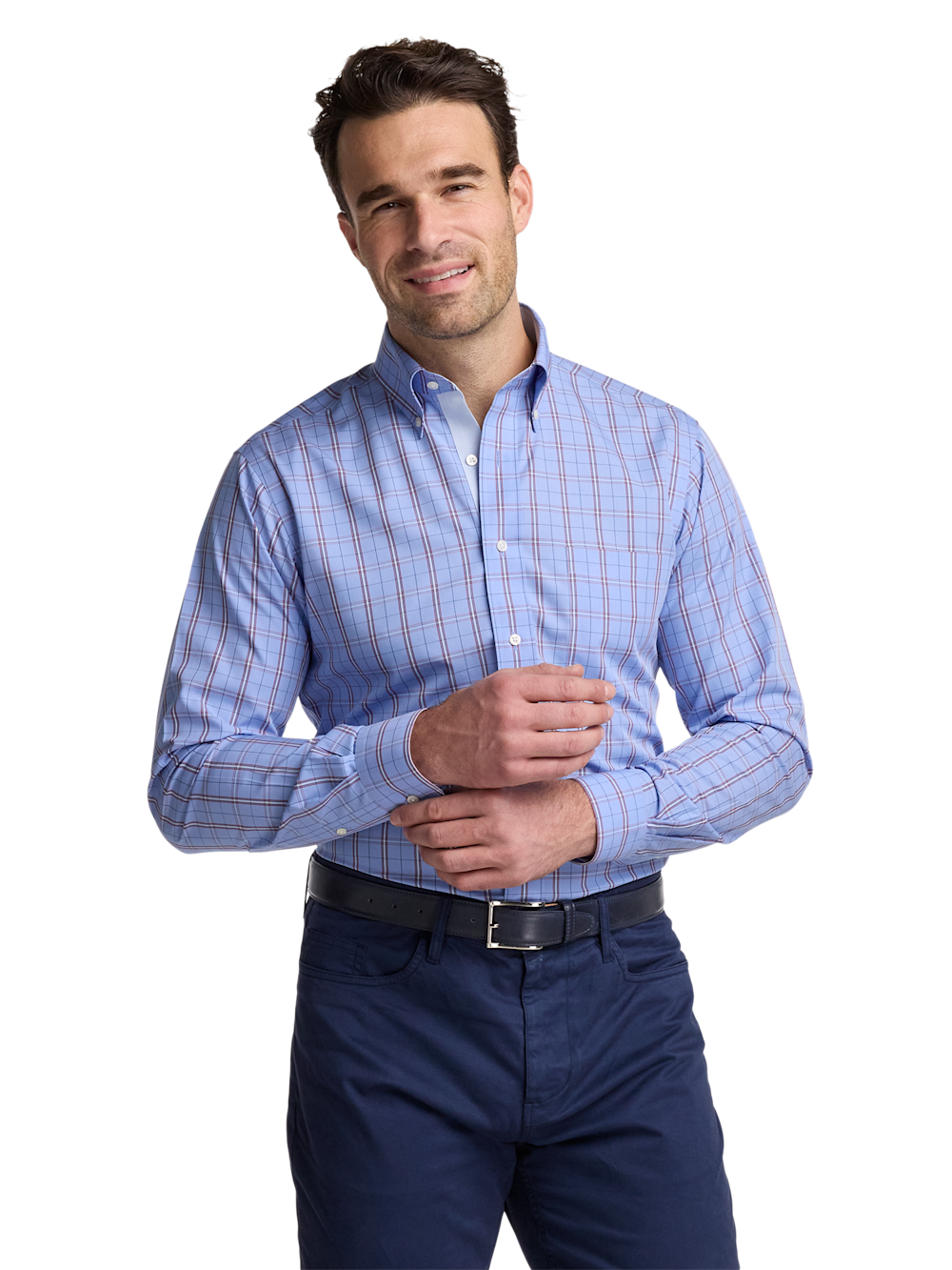 Alternate Image of Non-iron Cotton Check Dress Shirt With Contrast Trim-1