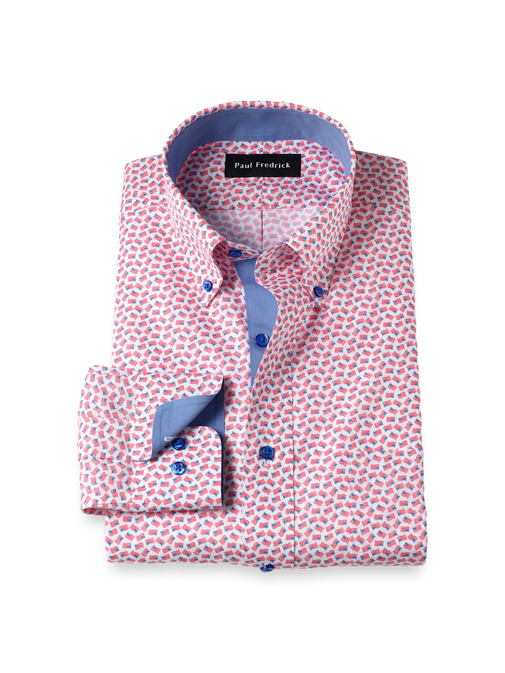 Non-Iron Cotton American Flag Dress Shirt With Contrast Trim - Red/blue Slim Fit / 15.5 / 34