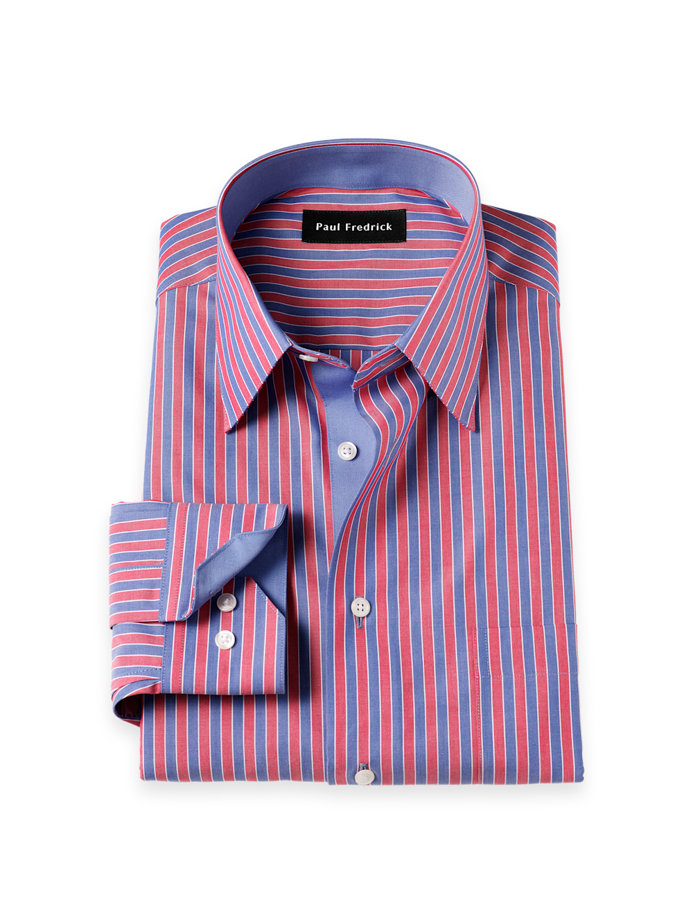 Product Image of Non-iron Cotton Stripe Dress Shirt With Contrast Trim-Blue/Red