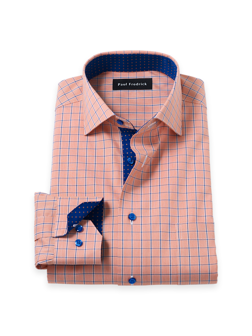 Product Image of Comfort Stretch Non-iron Check Dress Shirt With Contrast Trim-Melon/Navy