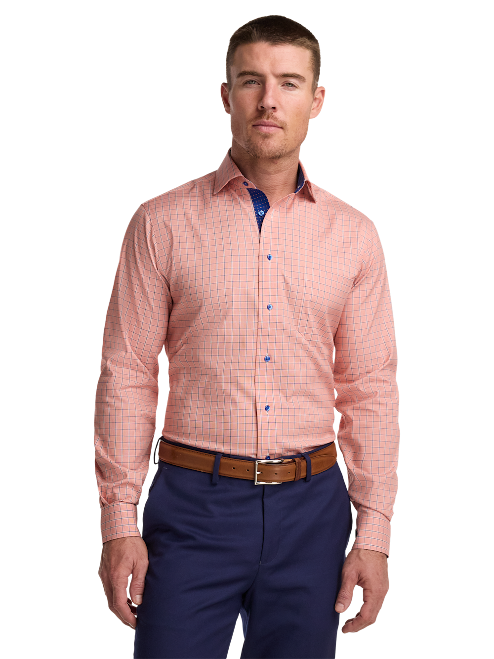 Alternate Image of Comfort Stretch Non-iron Check Dress Shirt With Contrast Trim-1