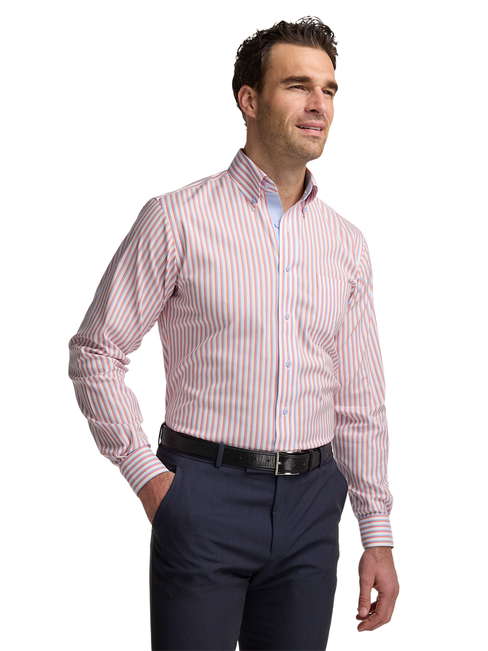 Alternate Image of Comfort Stretch Non-iron Stripe Dress Shirt With Contrast Trim-1
