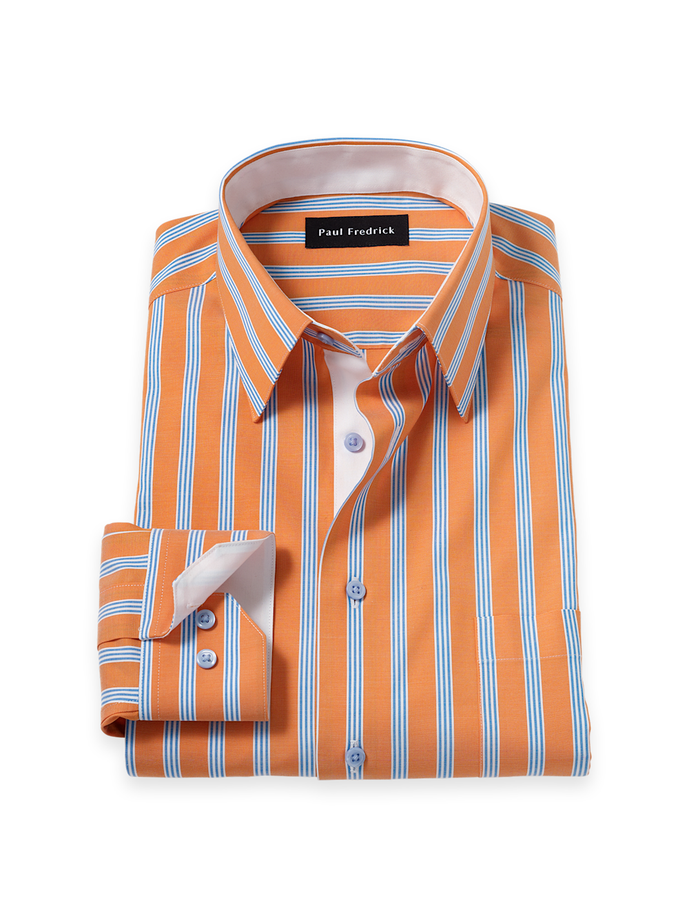 Product Image of Comfort Stretch Non-iron Stripe Dress Shirt With Contrast Trim-Melon/Blue