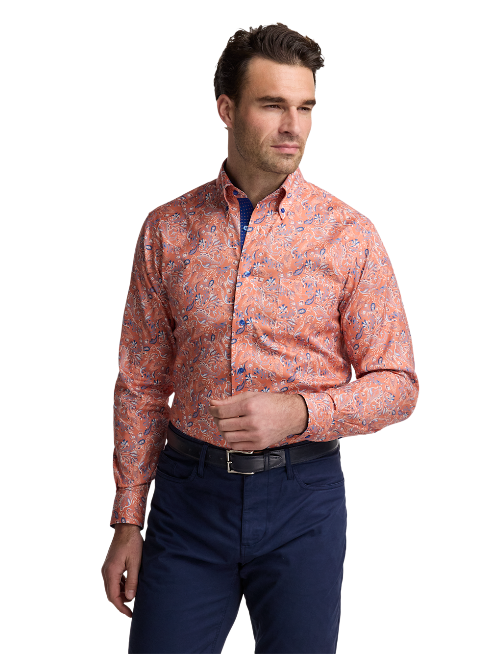 Alternate Image of Comfort Stretch Non-iron Paisley Dress Shirt With Contrast Trim-1