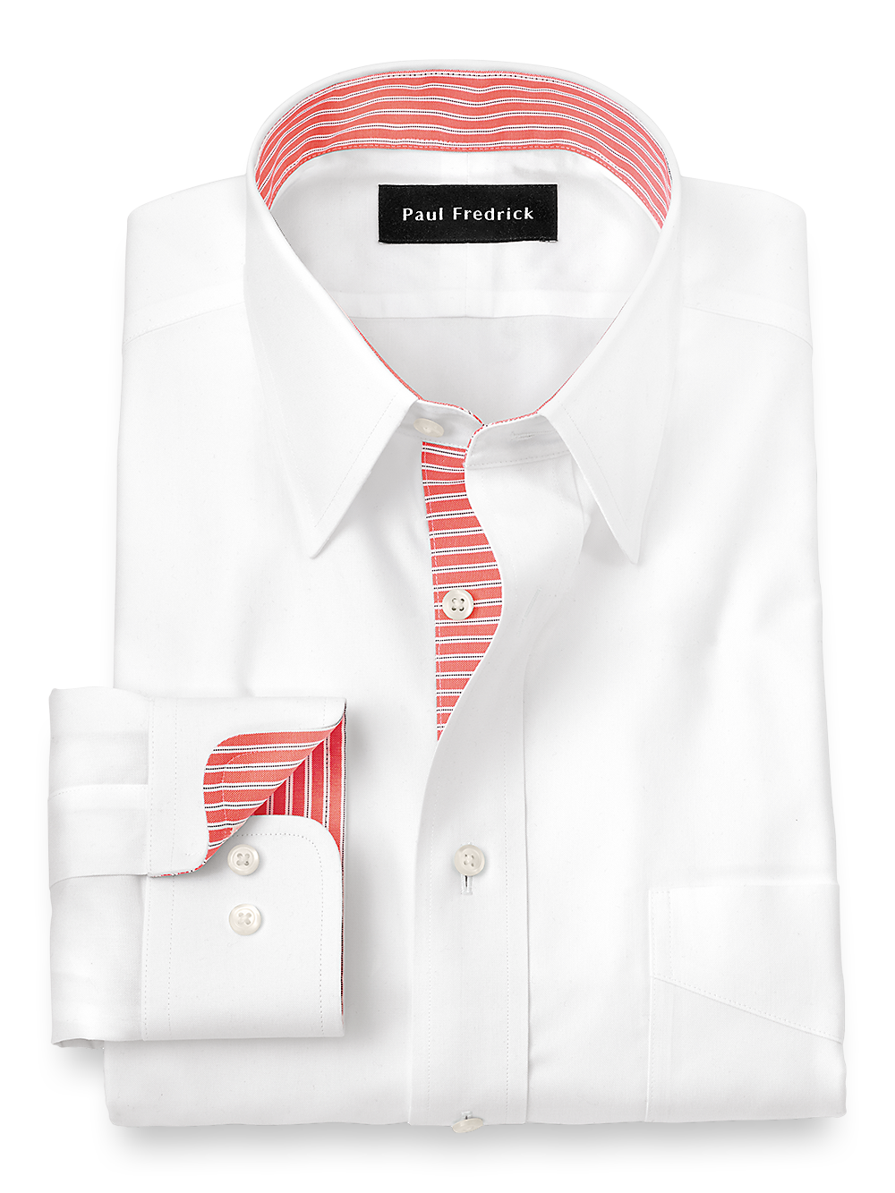Non Iron Cotton Solid Dress Shirt With Contrast Trim White Paul Fredrick