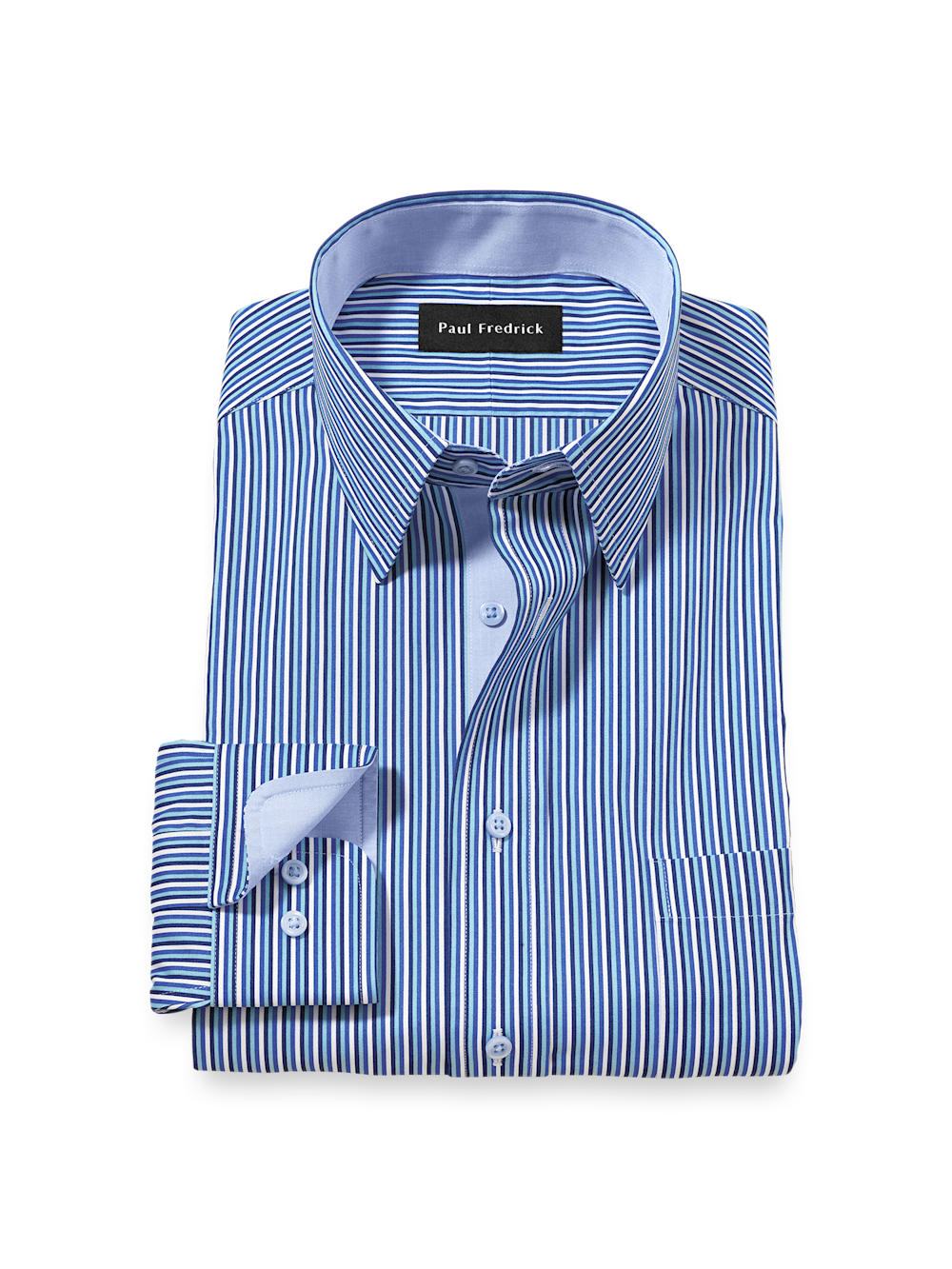 Comfort Stretch Non-Iron Stripe Dress Shirt With Contrast Trim - Blue Slim Fit / 14.5 / 33