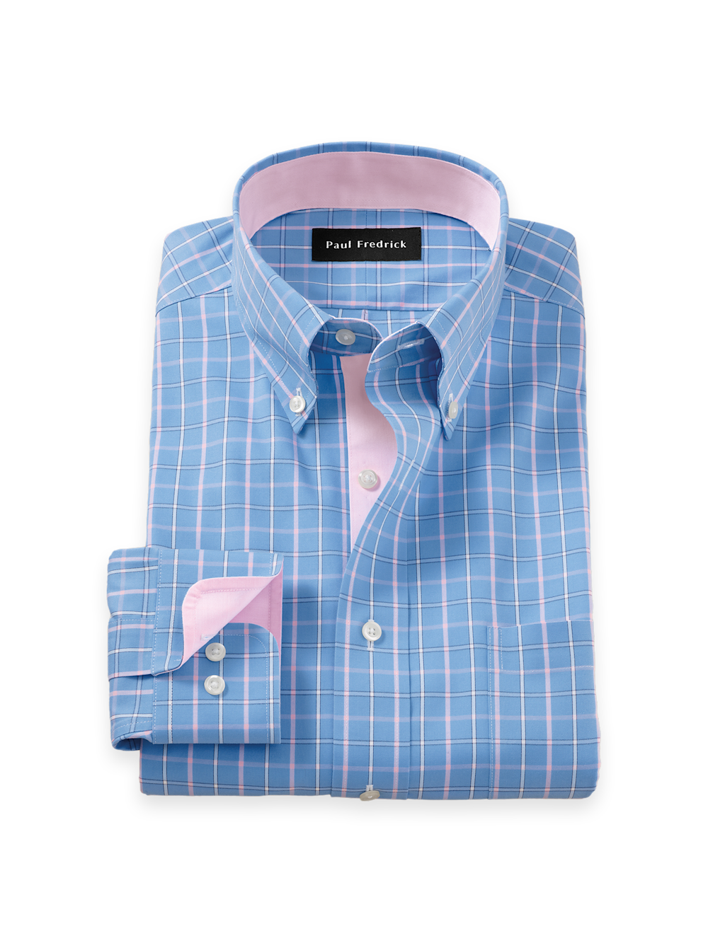 check dress shirt Comfort Stretch Non-Iron Check Dress Shirt With Contrast Trim - Blue/pink