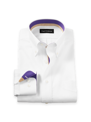 Comfort Stretch Non-Iron Solid Dress Shirt With Contrast Trim - White