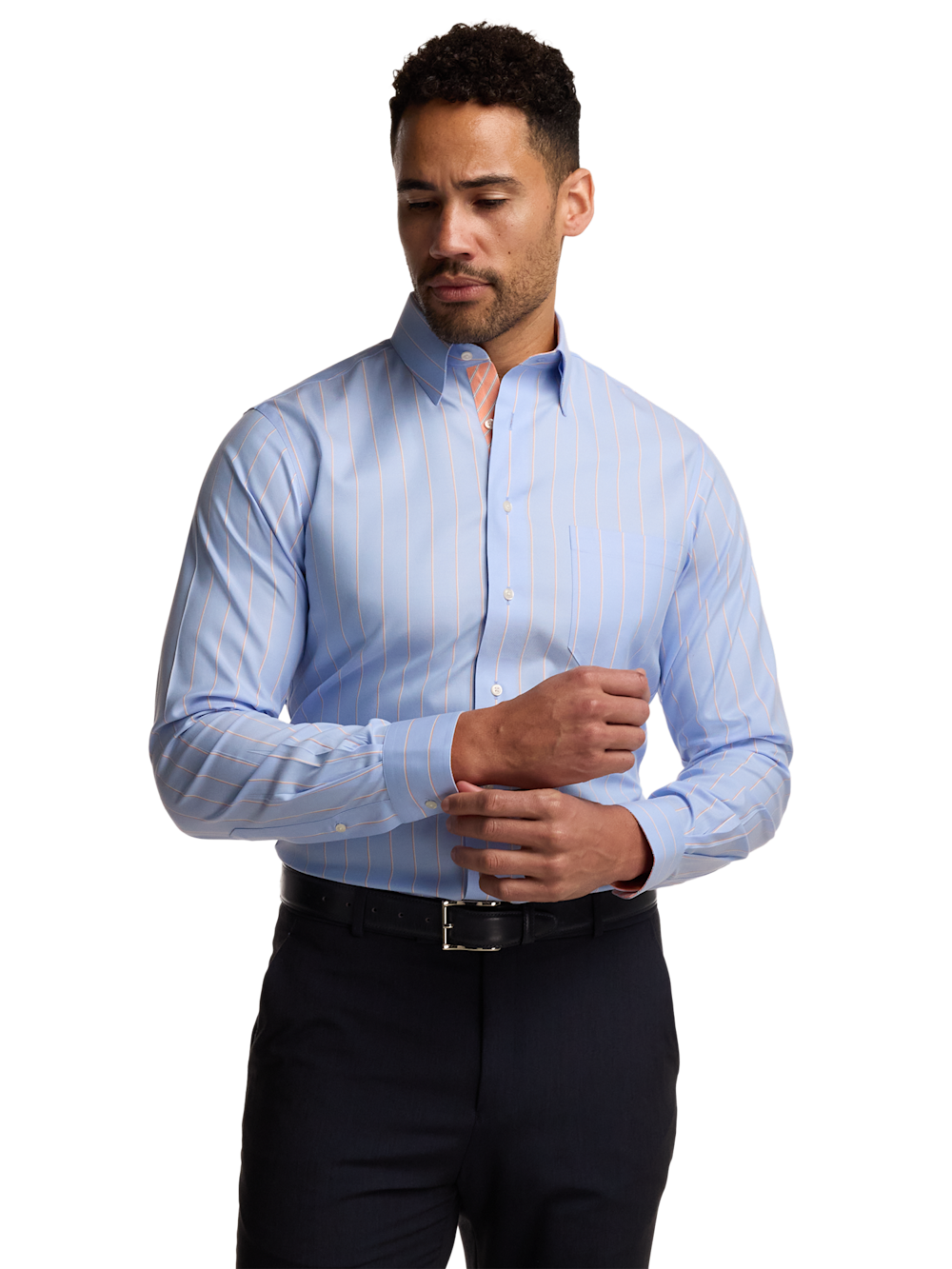 Alternate Image of Traveler Cotton Blend Stripe Dress Shirt With Contrast Trim-1