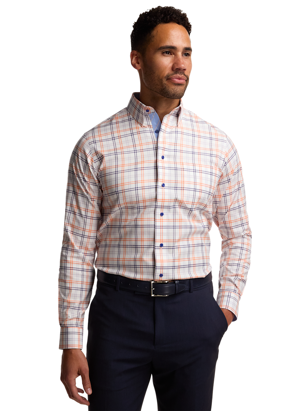 Alternate Image of Traveler Cotton Blend Check Dress Shirt With Contrast Trim-1