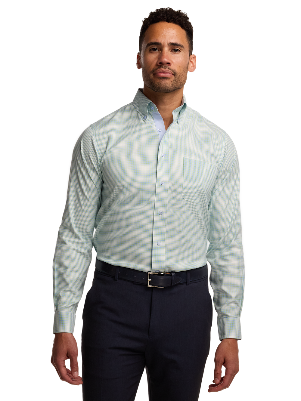 Alternate Image of Traveler Cotton Blend Check Dress Shirt With Contrast Trim-1