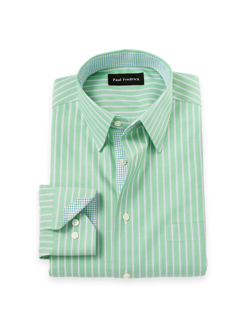 Product Image of Traveler Cotton Blend Stripe Dress Shirt With Contrast Trim-Green