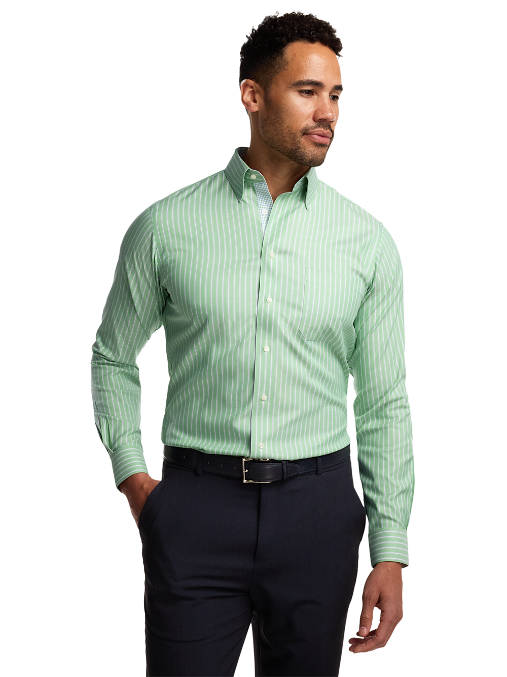 Alternate Image of Traveler Cotton Blend Stripe Dress Shirt With Contrast Trim-1
