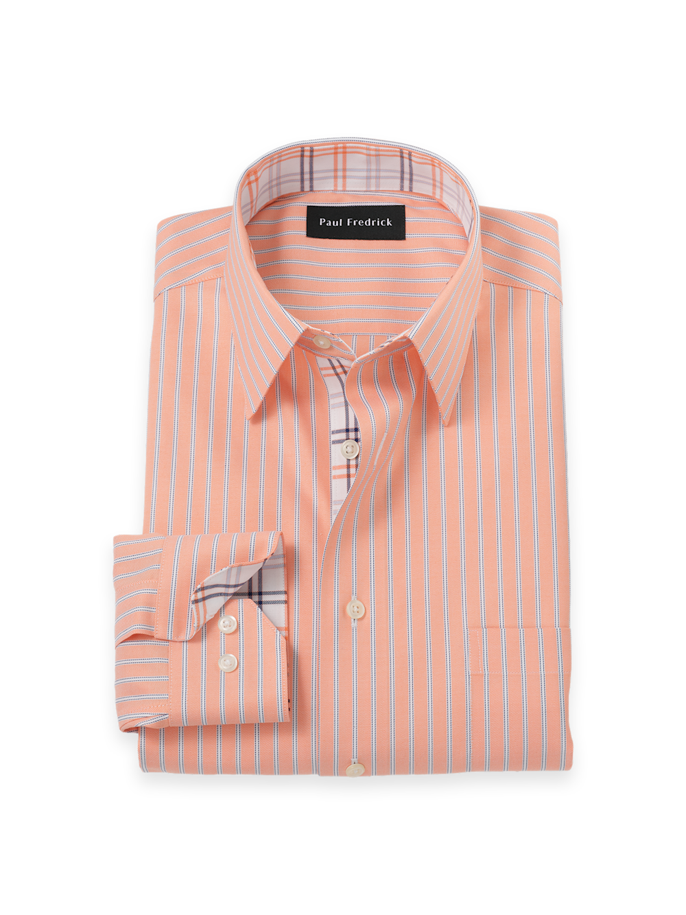 Product Image of Traveler Cotton Blend Stripe Dress Shirt With Contrast Trim-Melon
