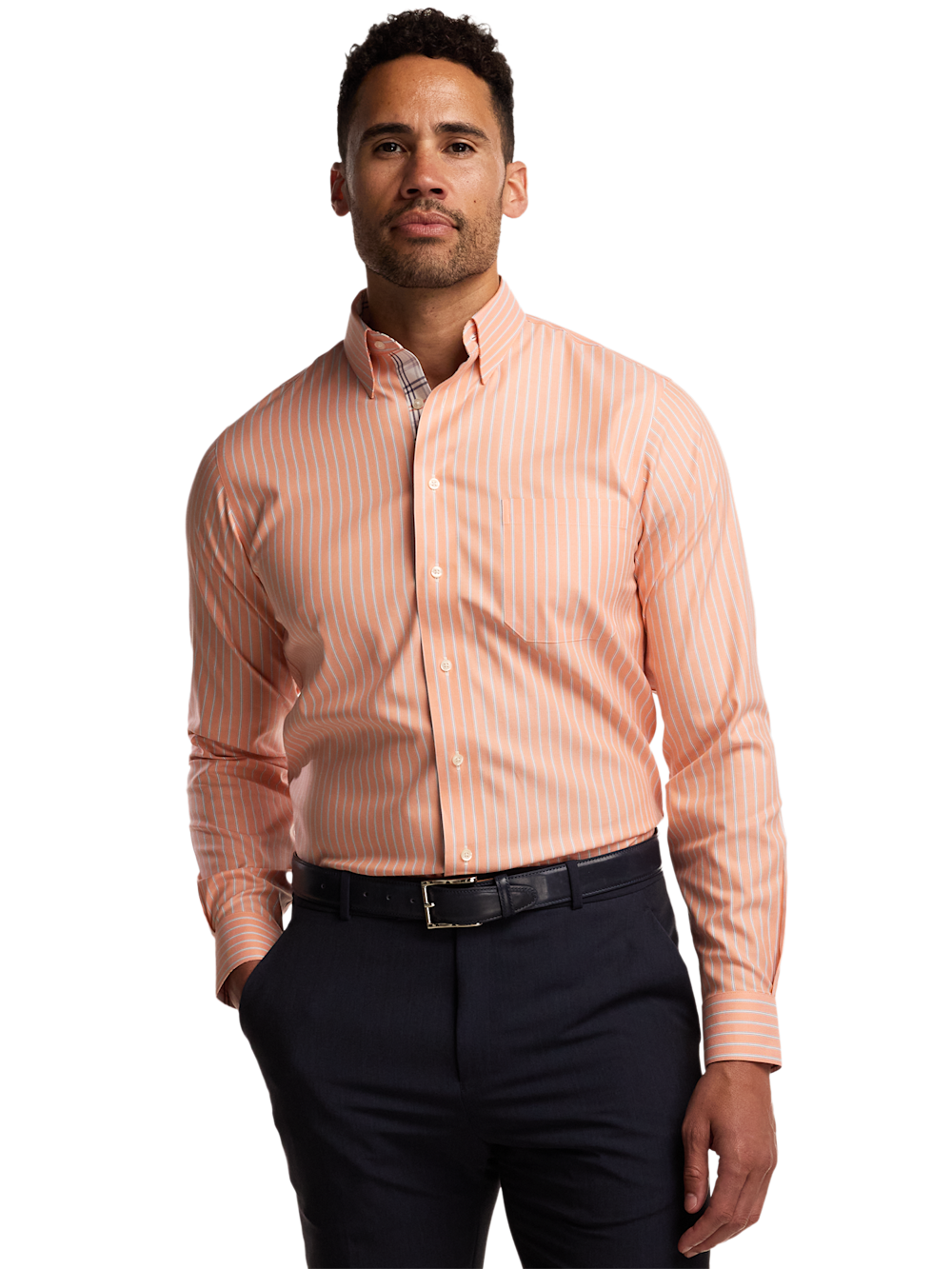 Alternate Image of Traveler Cotton Blend Stripe Dress Shirt With Contrast Trim-1