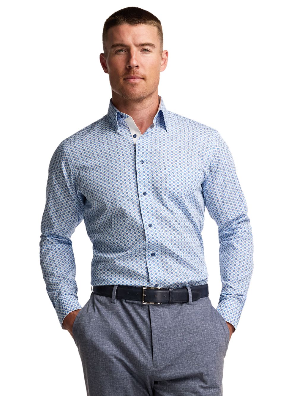 Alternate Image of Non-iron Cotton Geometric Dress Shirt With Contrast Trim-1