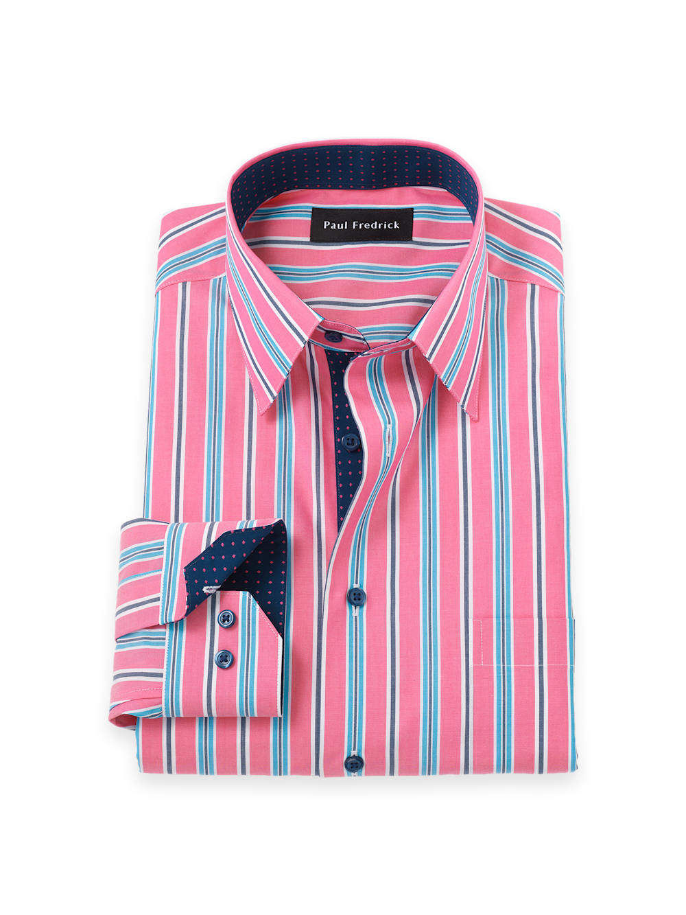 Product Image of Non-iron Cotton Stripe Dress Shirt With Contrast Trim-Pink/Navy
