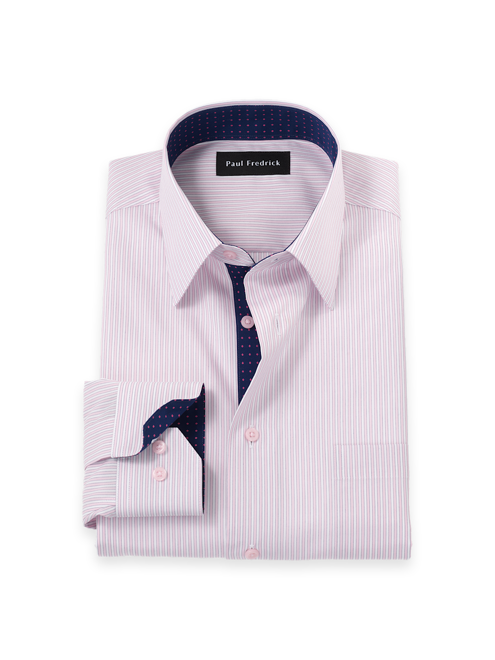Product Image of Non-iron Cotton Stripe Dress Shirt With Contrast Trim-Pink/Navy