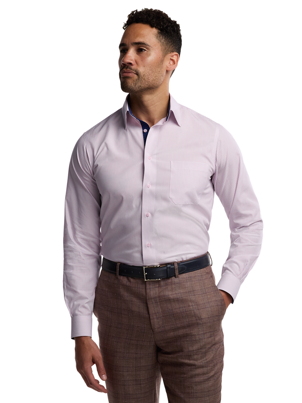 Alternate Image of Non-iron Cotton Stripe Dress Shirt With Contrast Trim-1