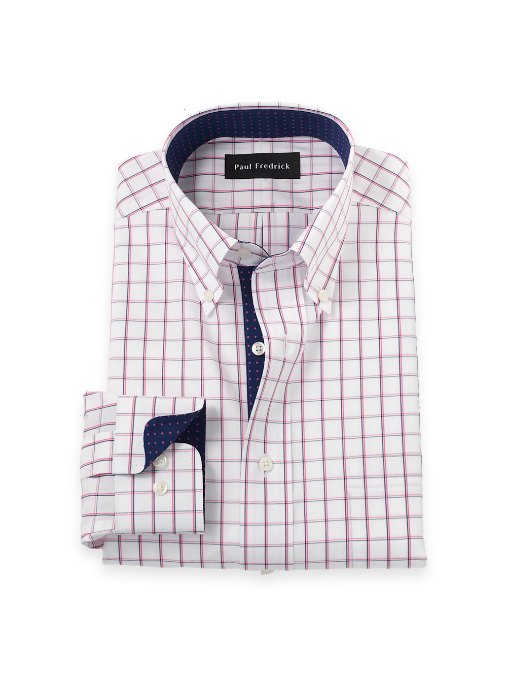 Product Image of Non-iron Cotton Check Dress Shirt With Contrast Trim-Navy/Pink