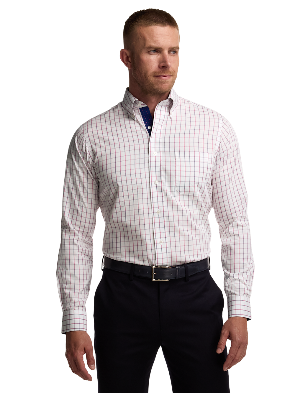Alternate Image of Non-iron Cotton Check Dress Shirt With Contrast Trim-1