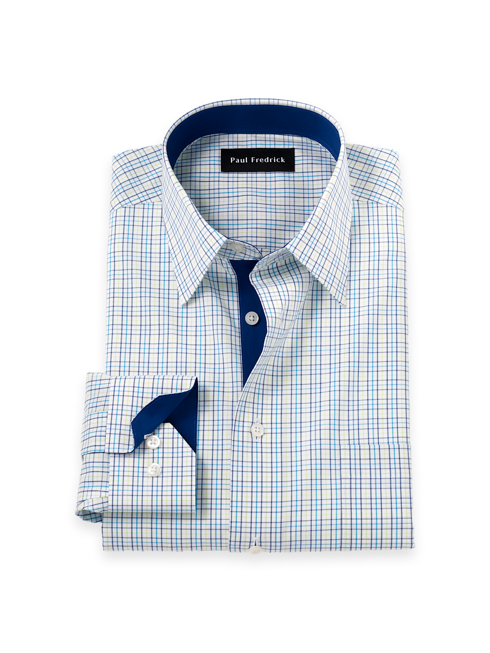 Product Image of Comfort Stretch Non-iron Check Dress Shirt With Contrast Trim-Blue/Green
