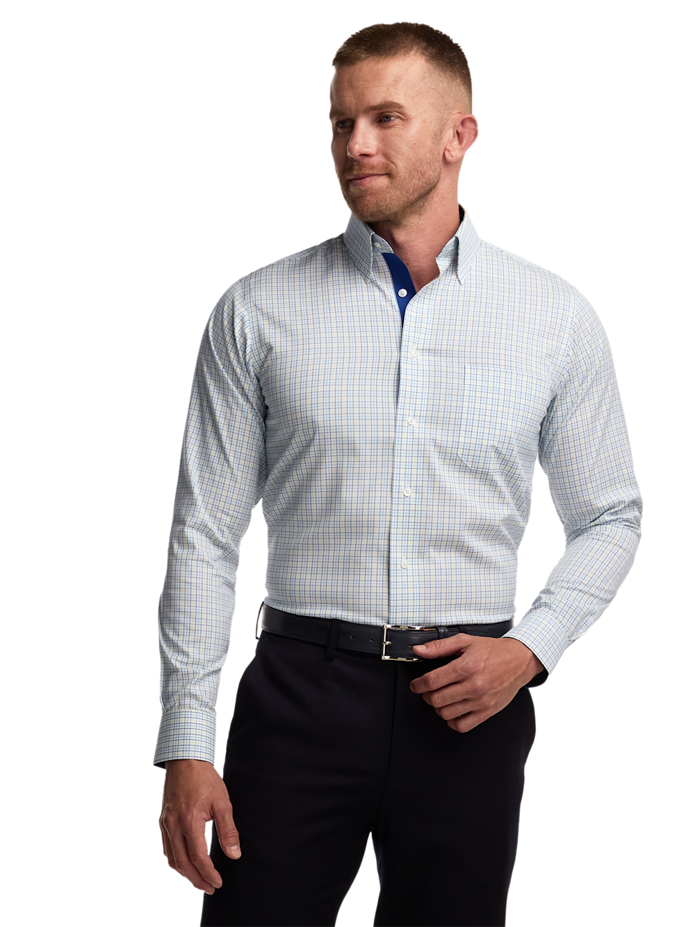 Alternate Image of Comfort Stretch Non-iron Check Dress Shirt With Contrast Trim-1
