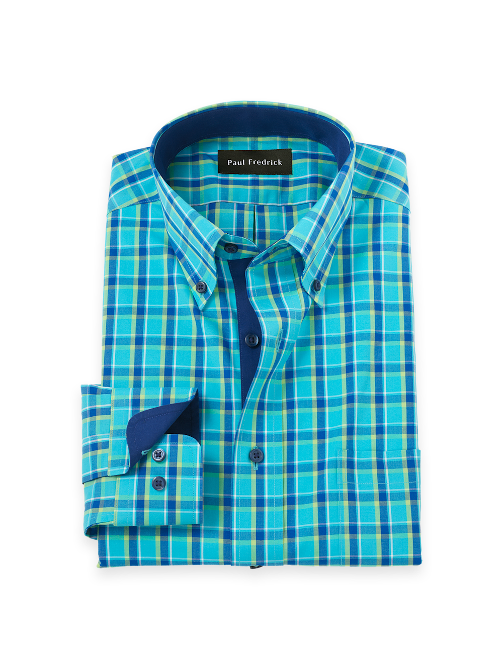 Product Image of Comfort Stretch Non-iron Windowpane Dress Shirt With Contrast Trim-Blue/Green