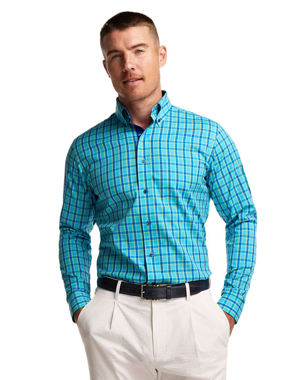 Alternate Image of Comfort Stretch Non-iron Windowpane Dress Shirt With Contrast Trim-1
