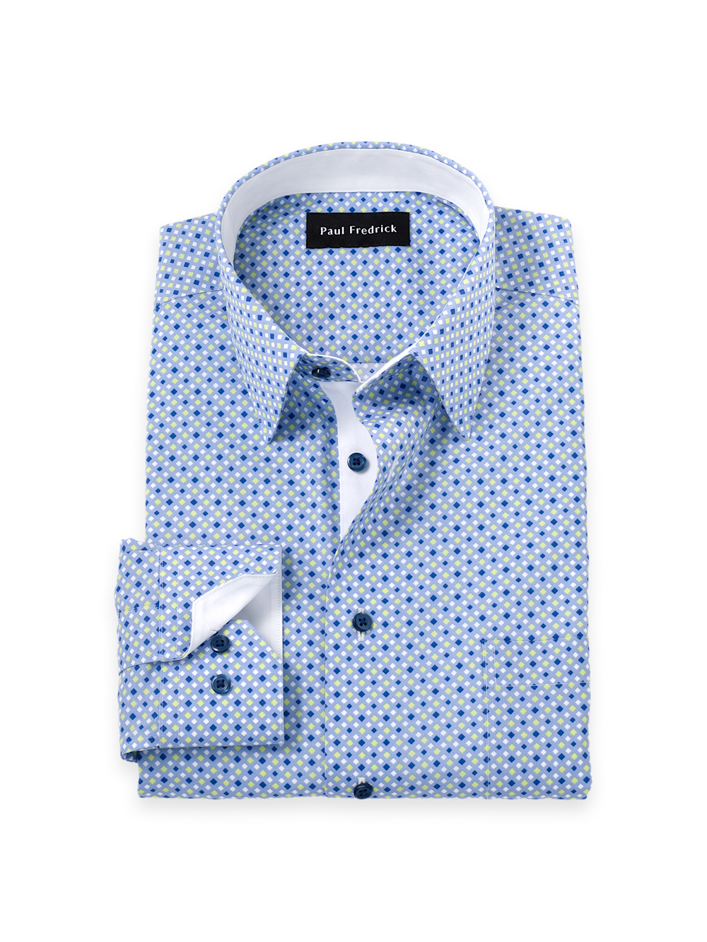 Product Image of Comfort Stretch Non-iron Geometric Dress Shirt With Contrast Trim-Blue/Green