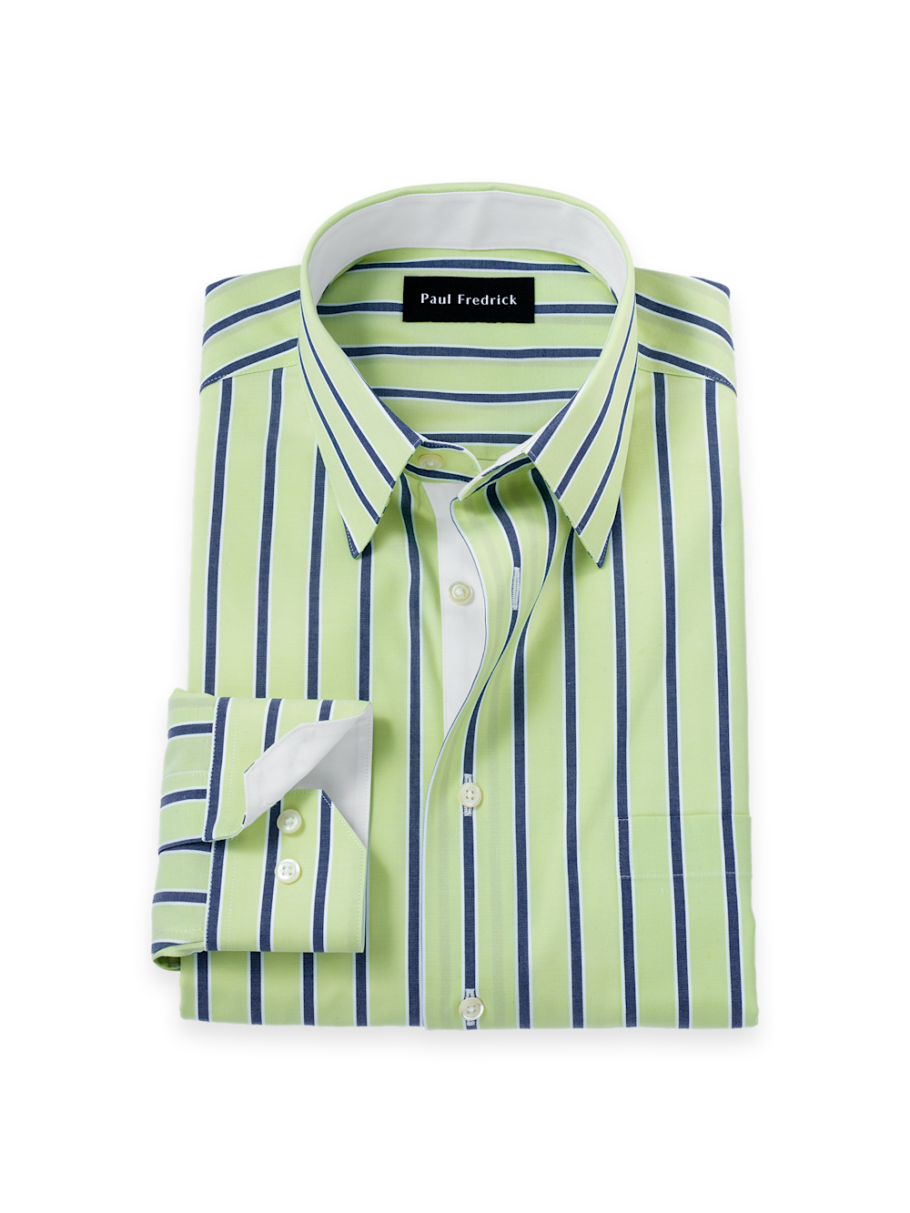 Product Image of Comfort Stretch Non-iron Stripe Dress Shirt With Contrast Trim-Green/Blue